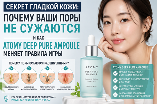 как сузить поры, сыворотка с ниацинамидом, Atomy Deep Pure Ampoule, расширенные поры что делать, корейская сыворотка для пор, выровнять текстуру кожи, уход за жирной кожей